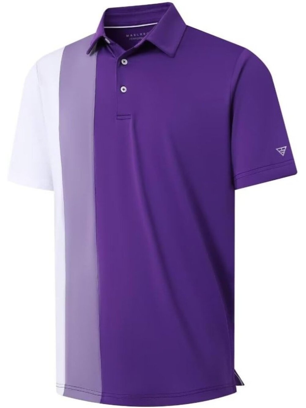 Mens Purple Golf Polo Shirt Dry Fit Short Sleeve Color Block Wick Tee